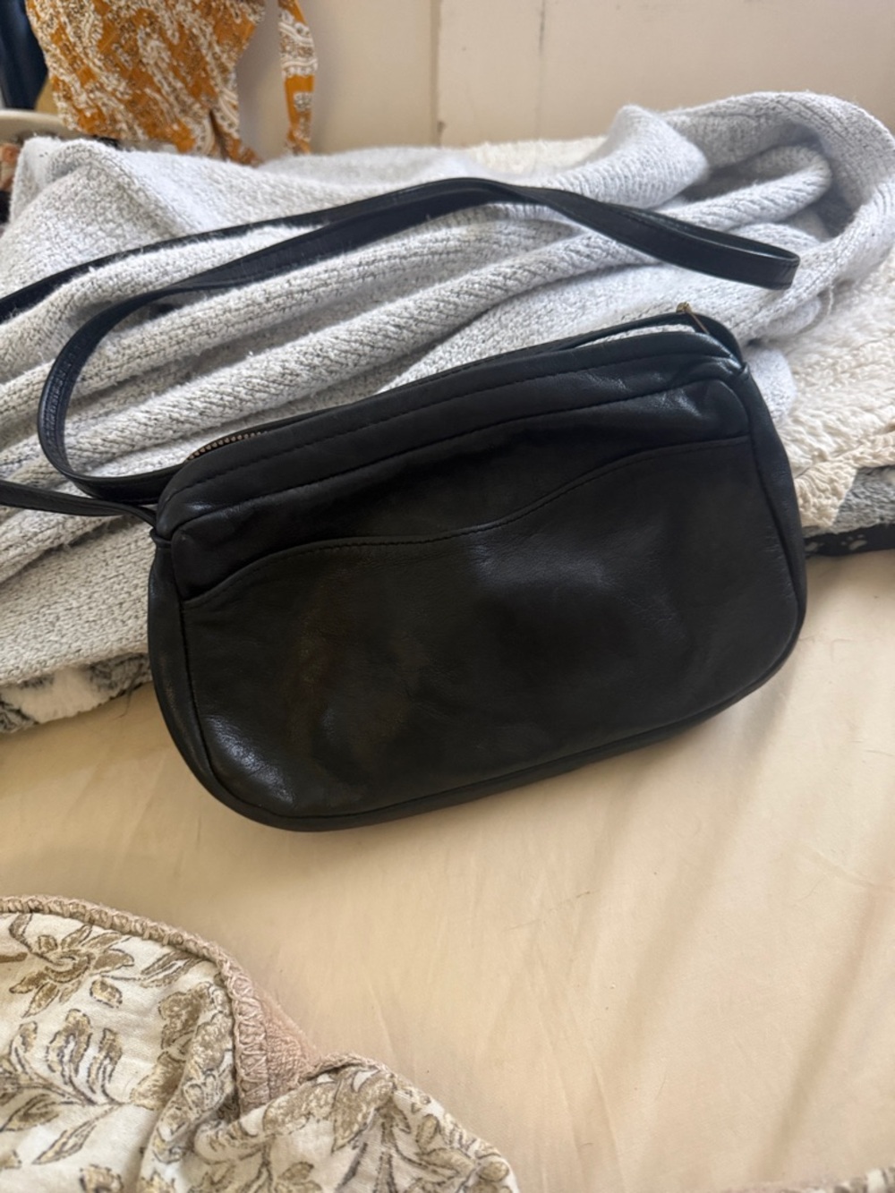 Classic Black Leather Crossbody Bag - Unbranded handmade